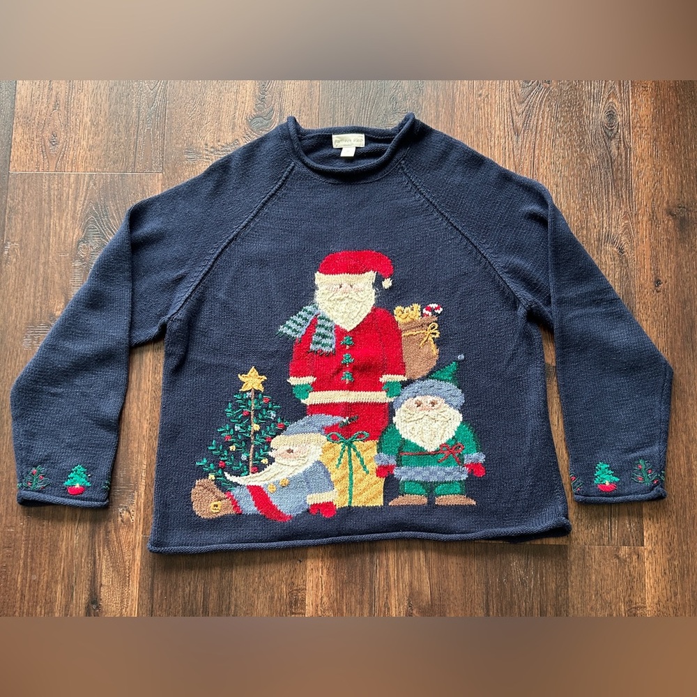 Northern Isles Santa & Elves Christmas Sweater Blue Knit XL - Picture 4 of 9